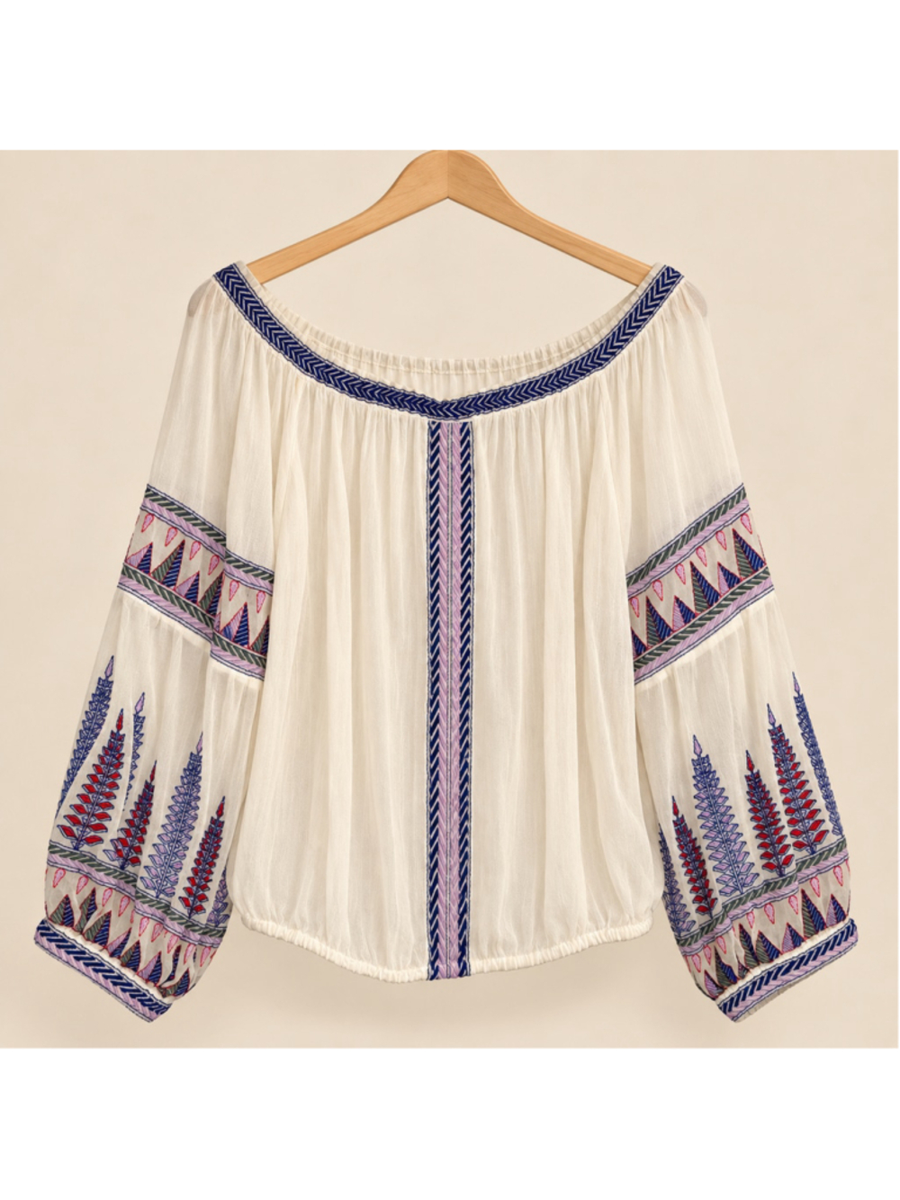 Free People Ivory Embroidered Boho Blouse S
